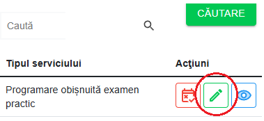 Lista de programări ASP pe telefon cu butonul creion verde evidențiat